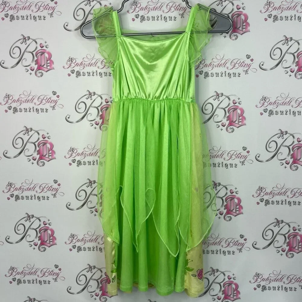 Disney dress costume frog floral ruffle Princess Lime Green Dress Halloween